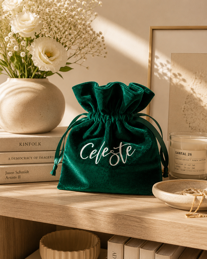 Personalized Green Velvet Gift Bag