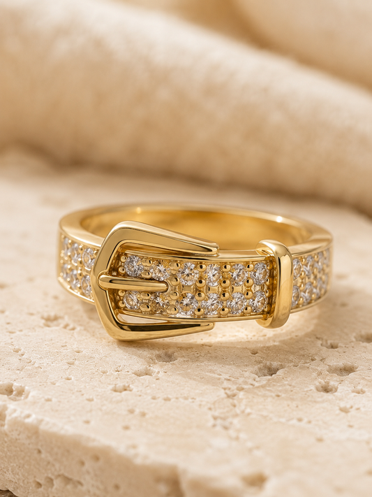 Velour Buckle Ring: Gold Crystal Buckle Ring