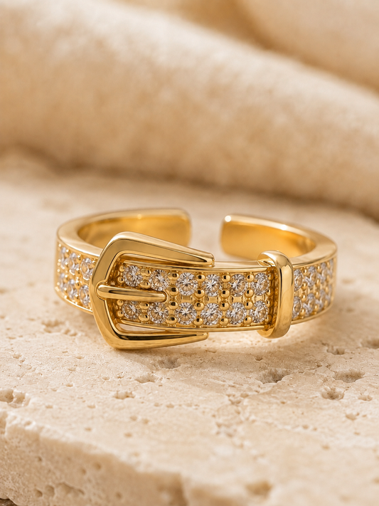 Velour Buckle Adjustable Ring: Gold Crystal Buckle Ring
