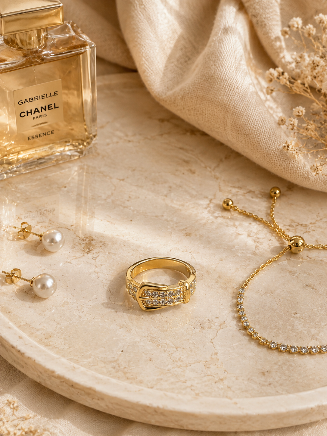Velour Buckle Adjustable Ring: Gold Crystal Buckle Ring