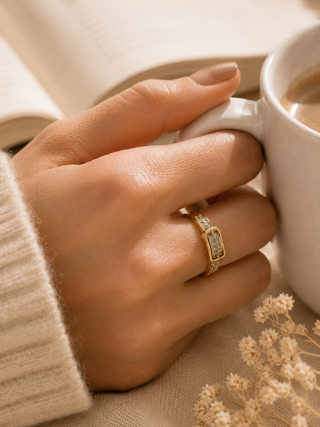 Velour Buckle Adjustable Ring: Gold Crystal Buckle Ring