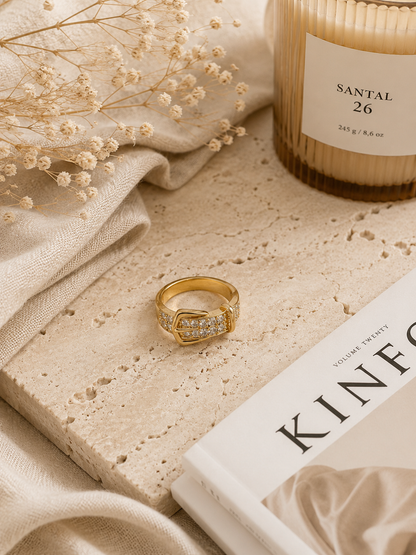 Velour Buckle Adjustable Ring: Gold Crystal Buckle Ring