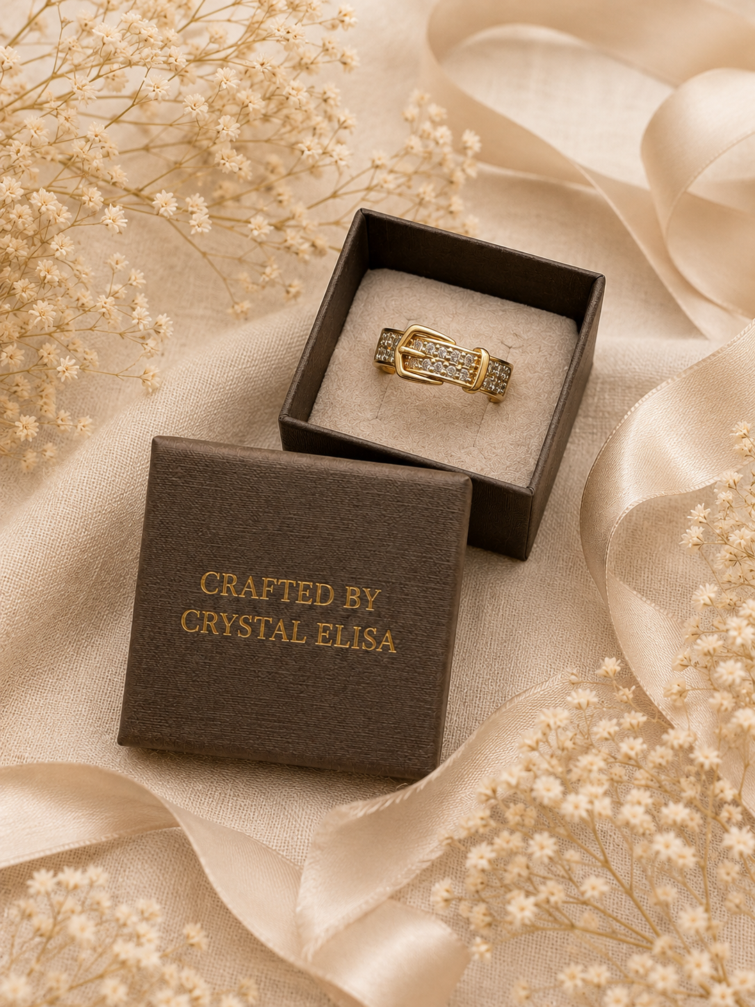 Velour Buckle Adjustable Ring: Gold Crystal Buckle Ring