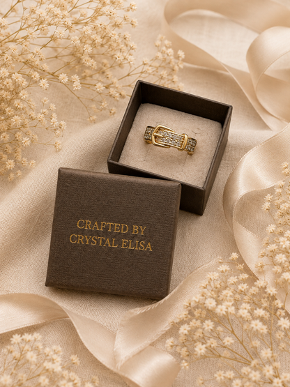 Velour Buckle Adjustable Ring: Gold Crystal Buckle Ring