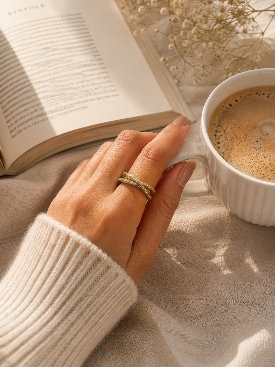 Golden Vow Ring: Gold Crossover Crystal Ring