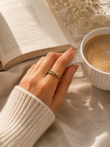 Golden Vow Ring: Gold Crossover Crystal Ring
