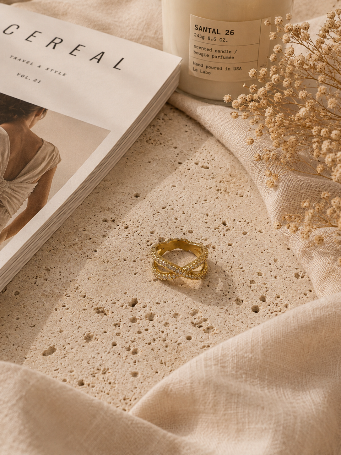 Golden Vow Ring: Gold Crossover Crystal Ring