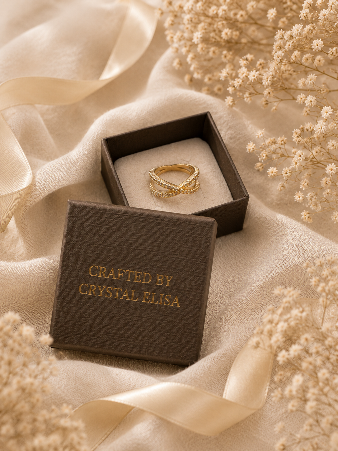 Golden Vow Ring: Gold Crossover Crystal Ring