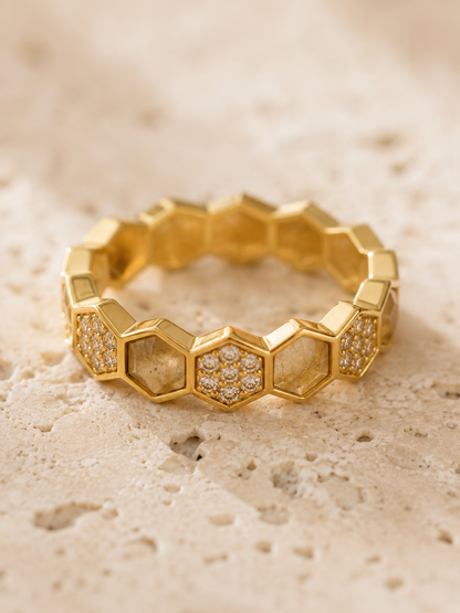 Honey Glow Ring: Gold Honeycomb Ring