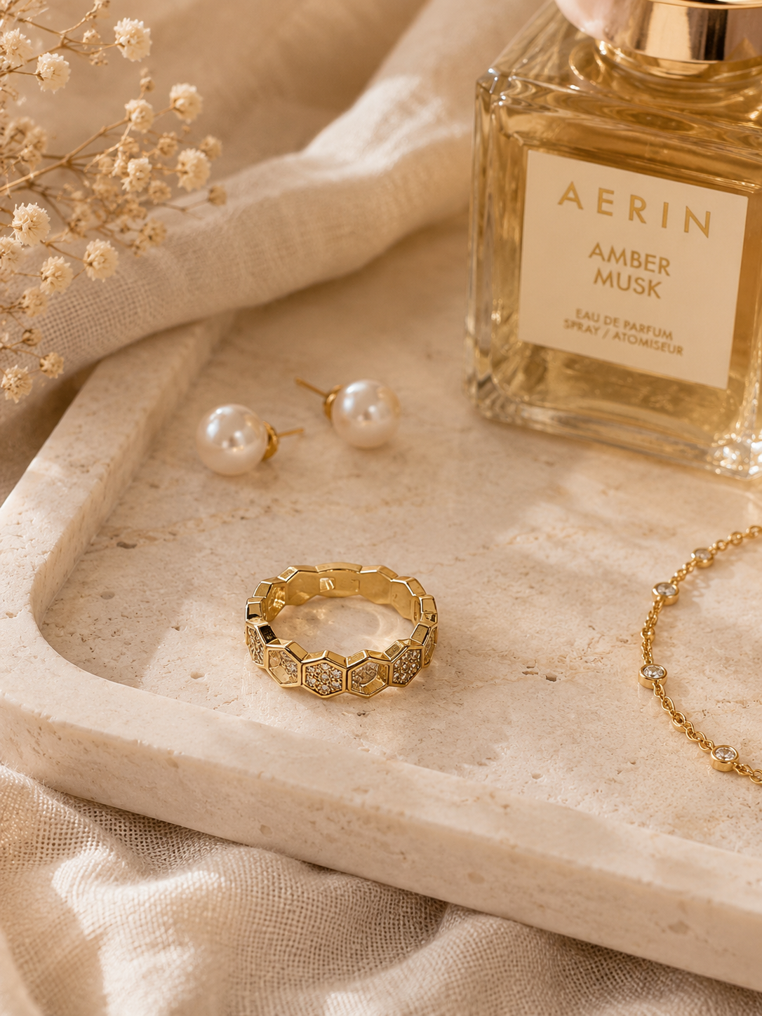 Honey Glow Ring: Gold Honeycomb Ring