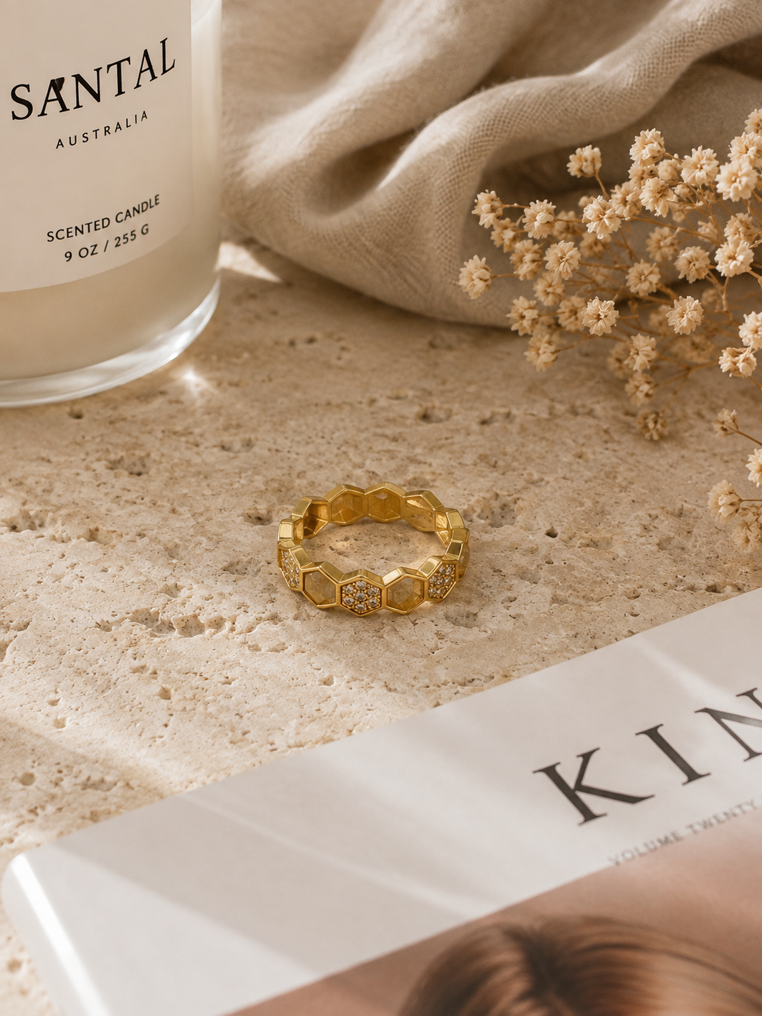 Honey Glow Ring: Gold Honeycomb Ring