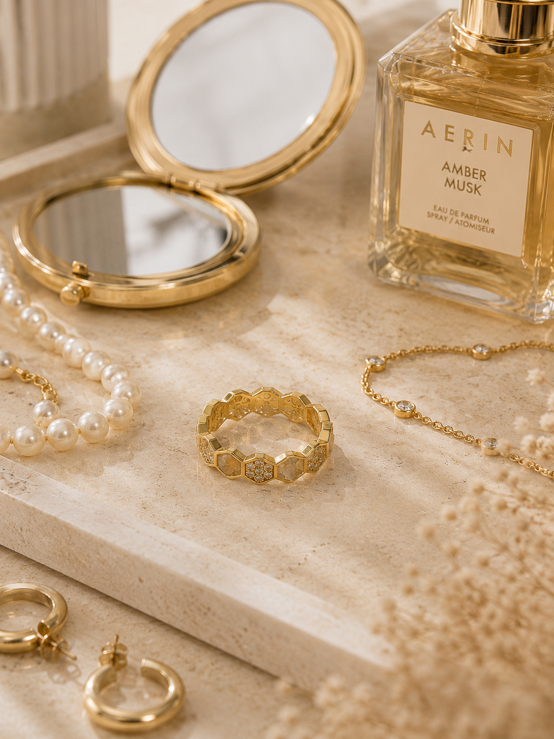 Honey Glow Ring: Gold Honeycomb Ring