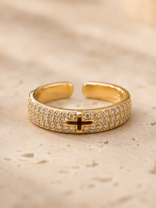 Mira Eternity Adjustable Ring: Gold Elegant Cross Band