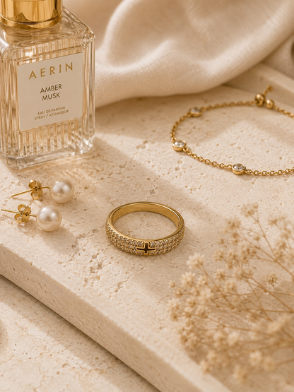 Mira Eternity Ring: Gold Elegant Cross Band