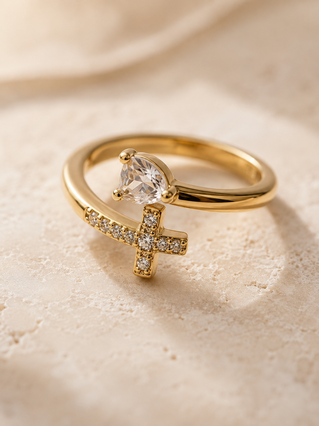 Celestial Ring: Gold Cross Ring with Crystal