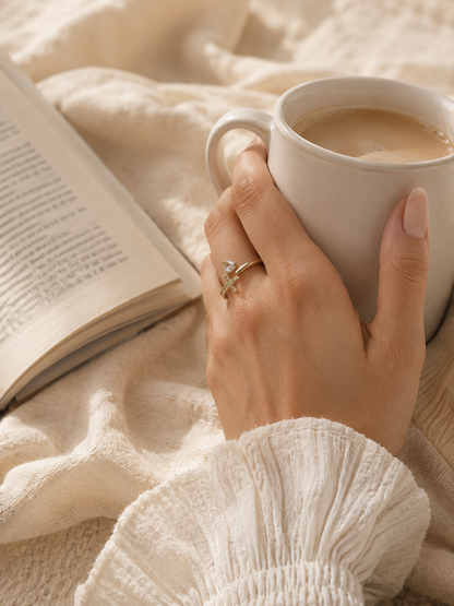 Celestial Ring: Gold Cross Ring with Crystal