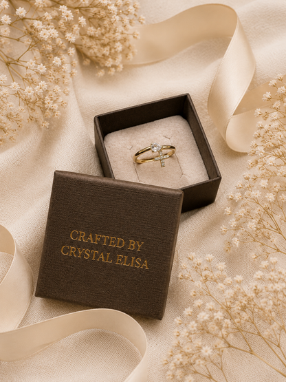 Celestial Ring: Gold Cross Ring with Crystal