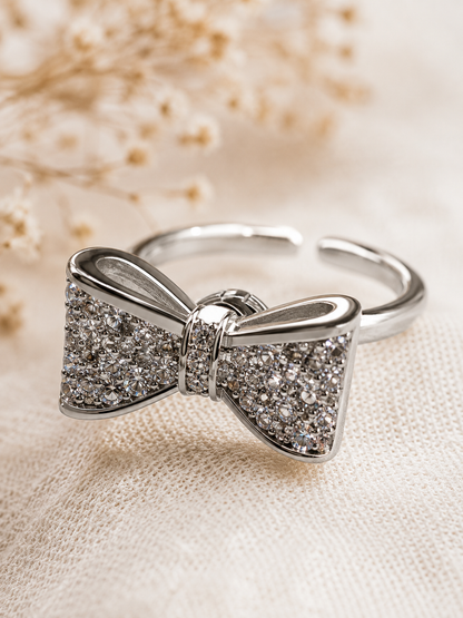 Everturn Bow Ring: Silver Crystal Bow Ring
