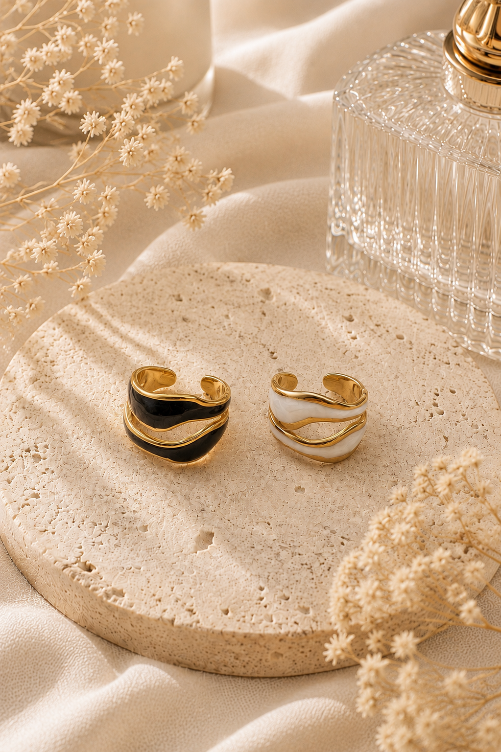Whisper Line Ring: Black & White Enamel Ring
