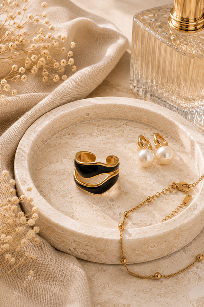 Whisper Line Ring: Black & White Enamel Ring