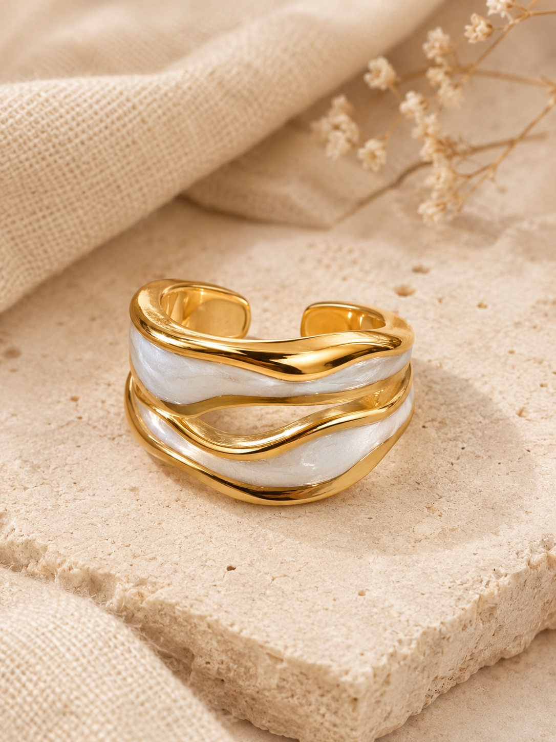 Whisper Line Ring: Black & White Enamel Ring
