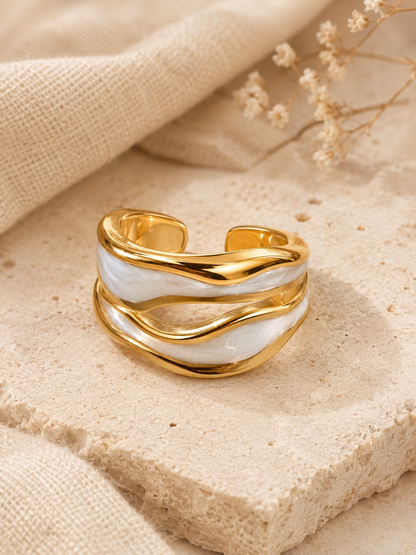 Whisper Line Ring: Black & White Enamel Ring