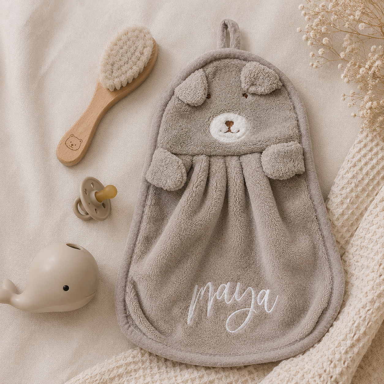 Personalized Baby Bear Hand Towel, Custom Baby Towel, Baby Shower Gift