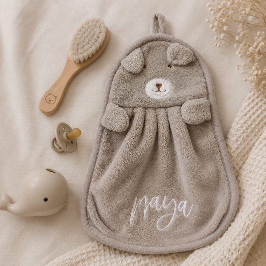 Personalized Baby Bear Hand Towel, Custom Baby Towel, Baby Shower Gift