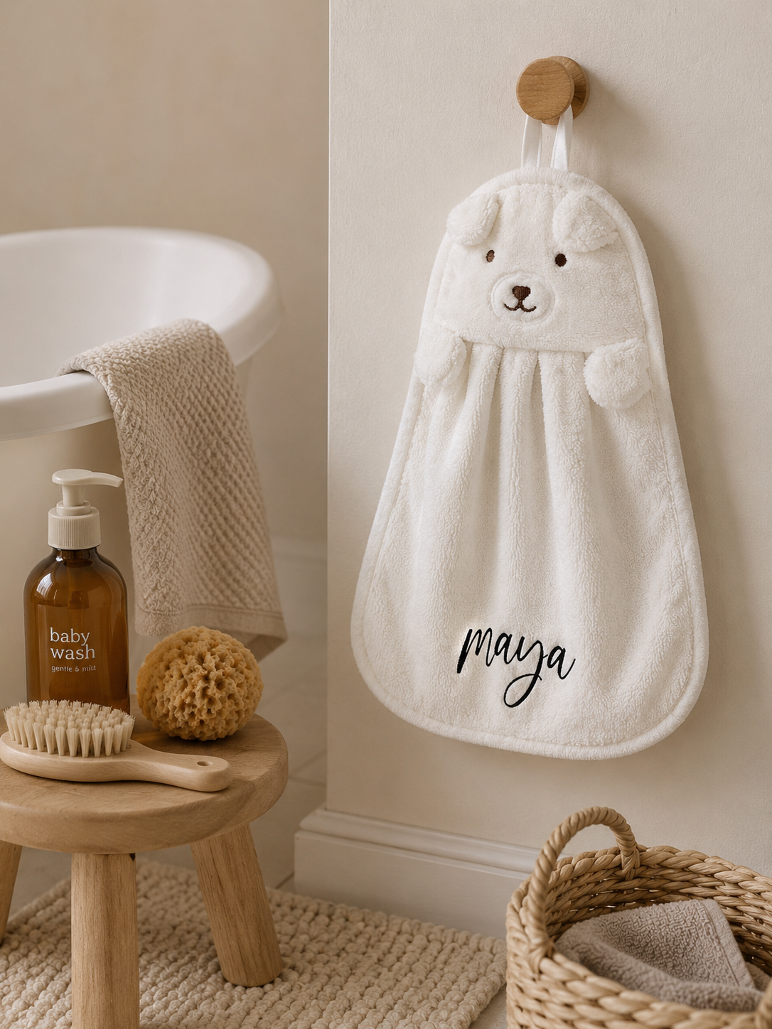 Personalized Baby Bear Hand Towel, Custom Baby Towel, Baby Shower Gift