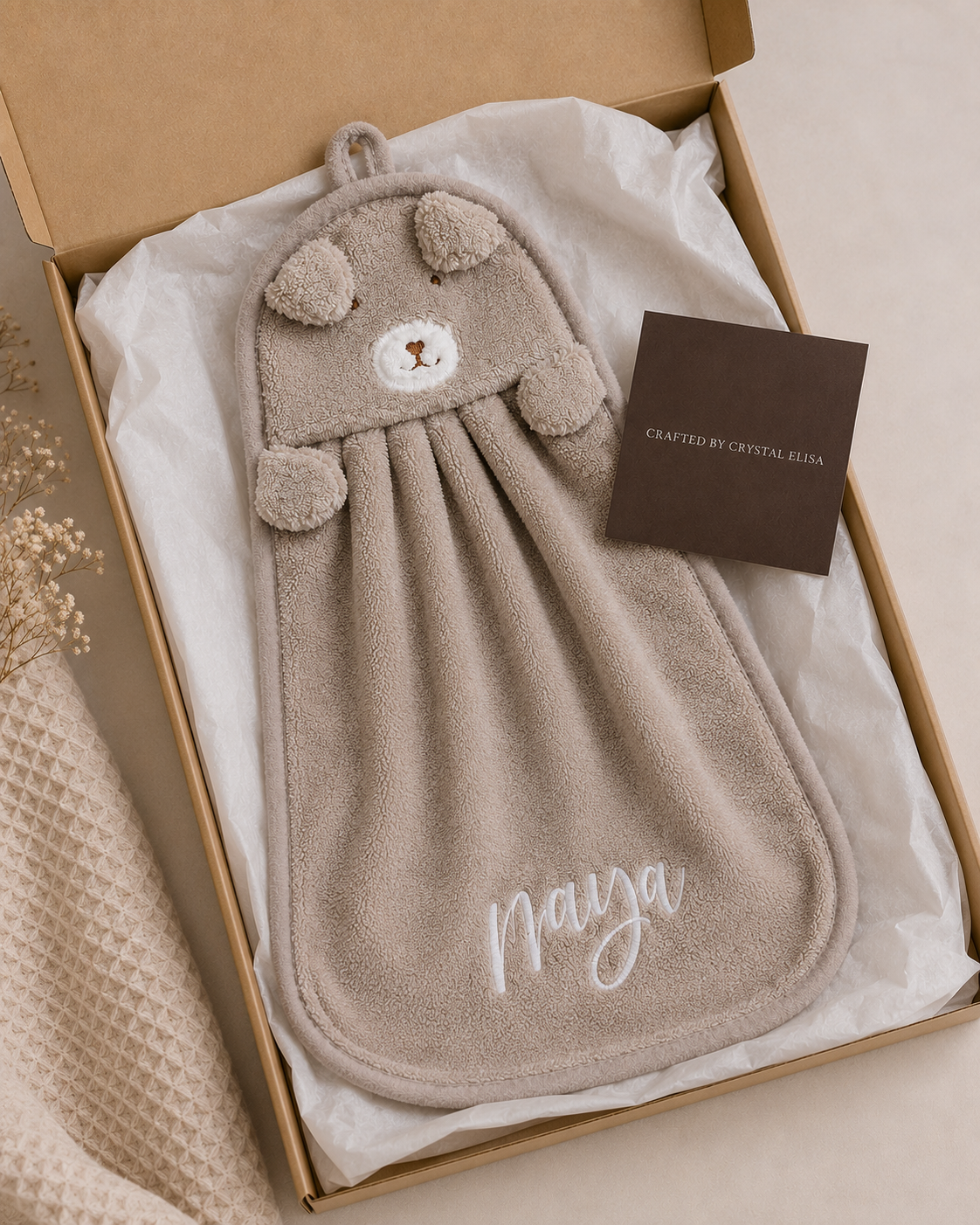 Personalized Baby Bear Hand Towel, Custom Baby Towel, Baby Shower Gift