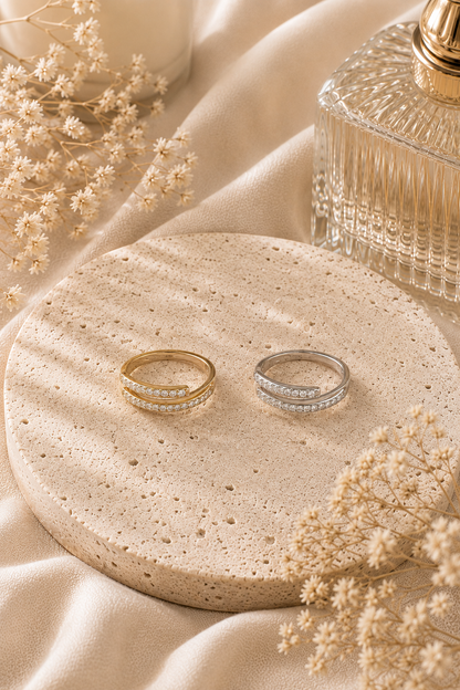 Aria Classic Ring: Gold & Silver Minimal CZ Band