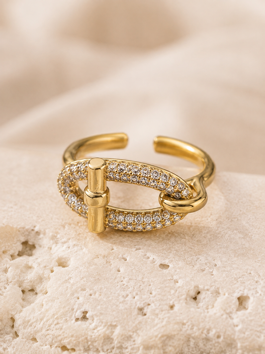 Camellia Adjustable Ring: Gold Pavé Statement Ring