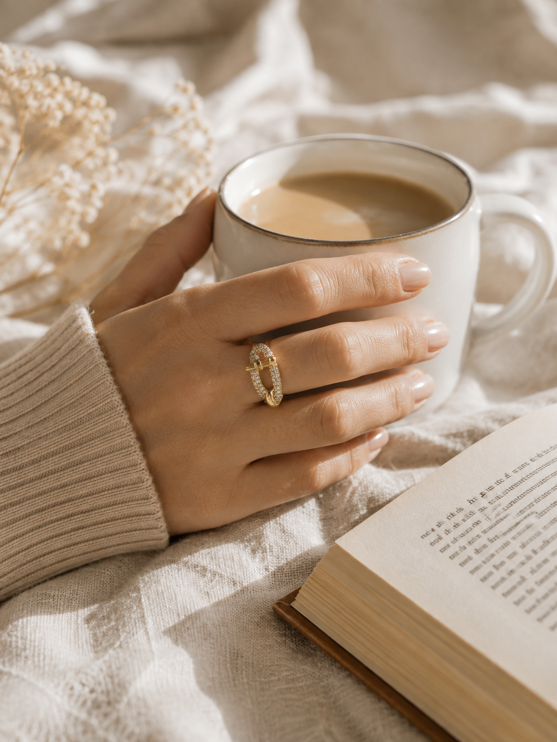 Camellia Ring: Gold Pavé Statement Ring
