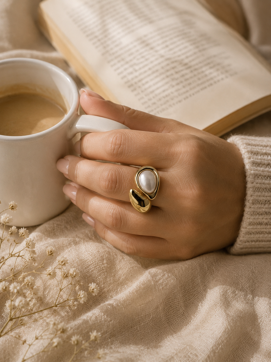 Pearl Whisper Ring: Brown & White