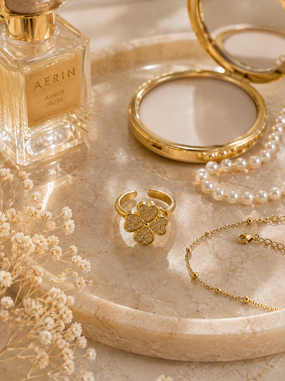 Clover Spin Adjustable Ring: Gold