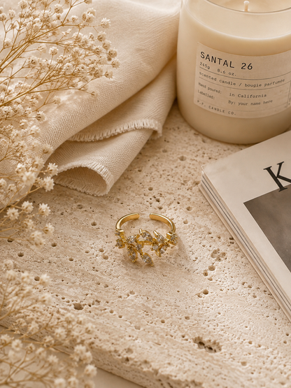 Eden Grace Adjustable Ring, Gold Leaf Vine Band
