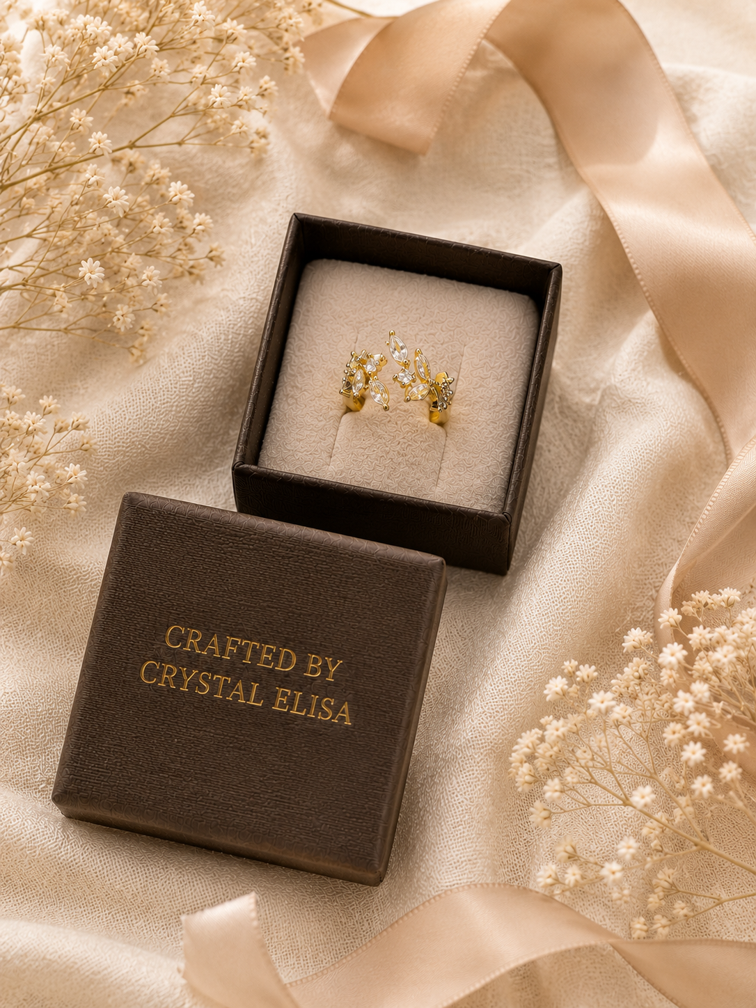 Eden Grace Adjustable Ring, Gold Leaf Vine Band