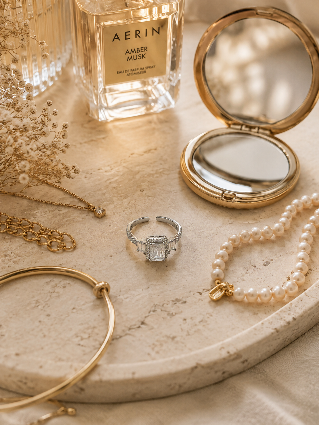 Lumi Adjustable Ring, Silver Emerald Cut Halo Ring