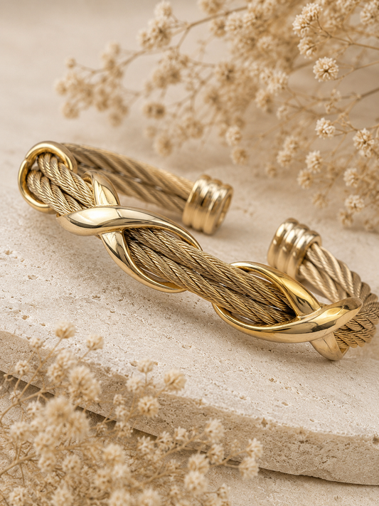 Milan Twist Bangle, Gold Intertwined Statement Bracelet