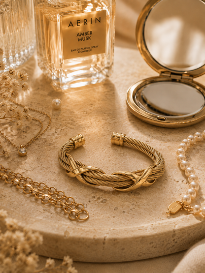 Milan Twist Bangle, Gold Intertwined Statement Bracelet
