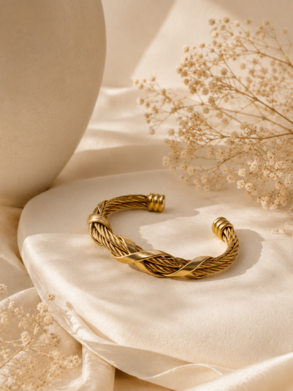Milan Twist Bangle, Gold Intertwined Statement Bracelet