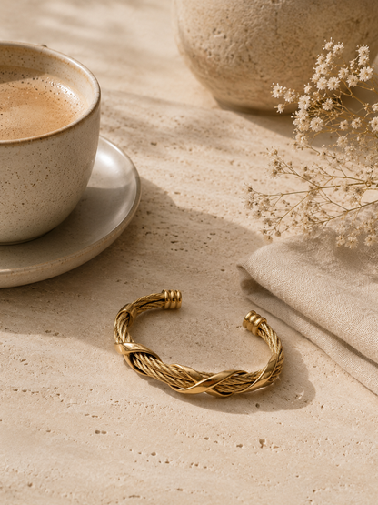 Milan Twist Bangle, Gold Intertwined Statement Bracelet