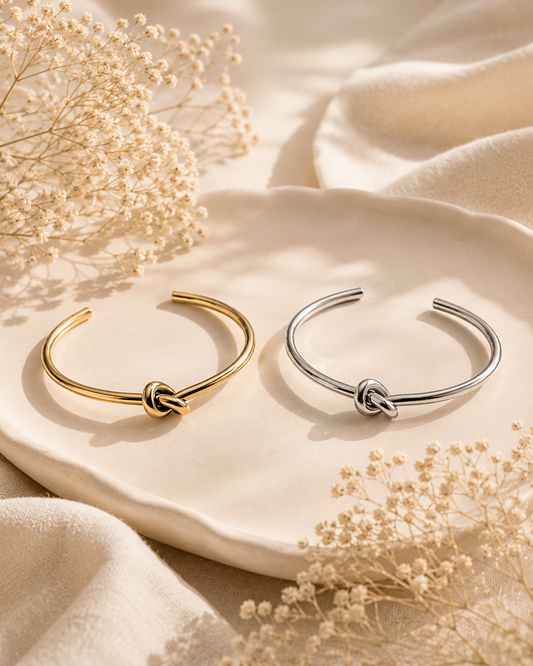 Eterna Knot Bangle, Gold & Silver Knot Bracelet