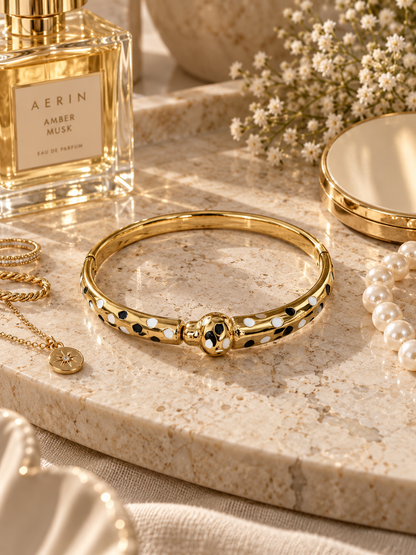 Untamed Bangle, Gold Leopard Print Statement Bracelet