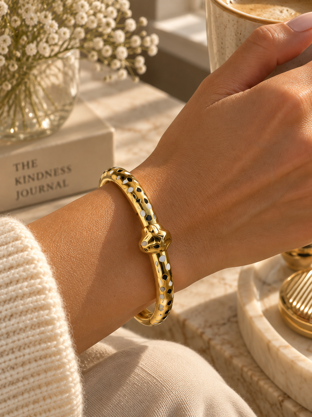 Untamed Bangle, Gold Leopard Print Statement Bracelet
