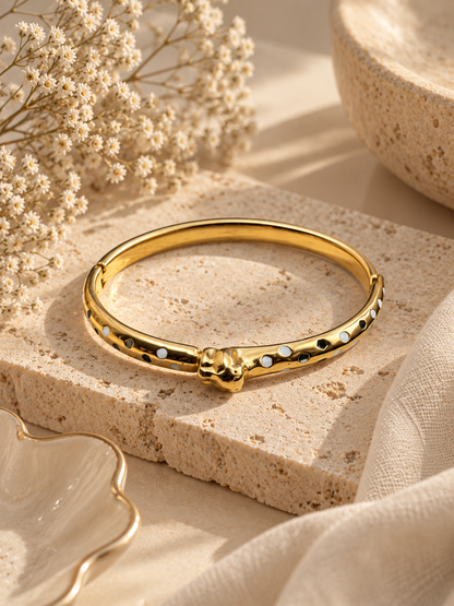 Untamed Bangle, Gold Leopard Print Statement Bracelet