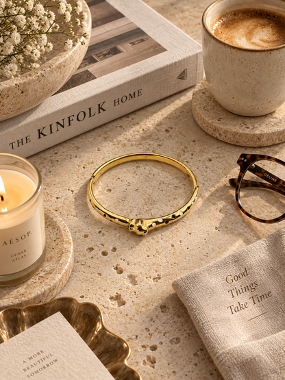 Untamed Bangle, Gold Leopard Print Statement Bracelet