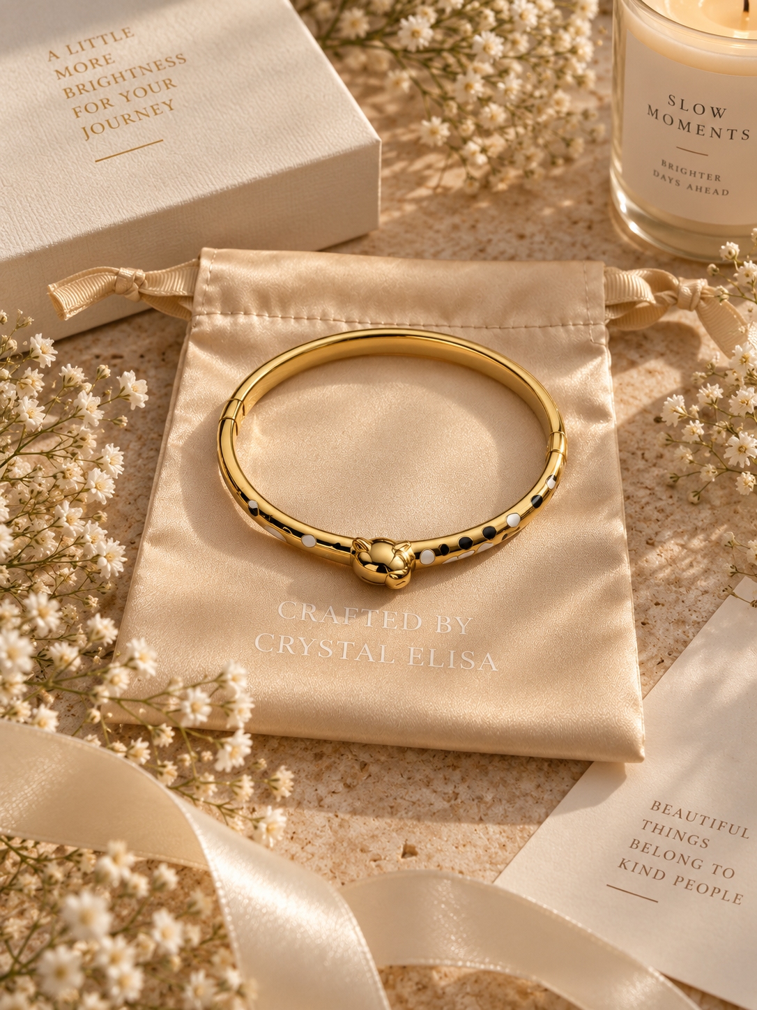 Untamed Bangle, Gold Leopard Print Statement Bracelet