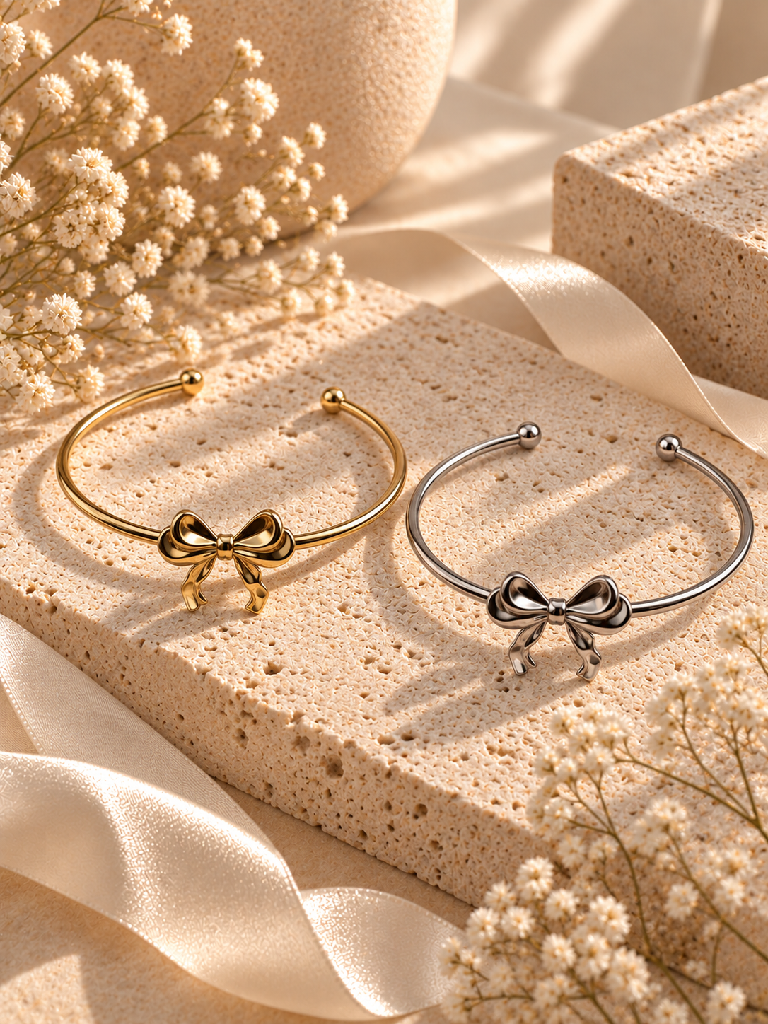 Chérie Bow Bangle, Gold & Silver Bow Bracelet