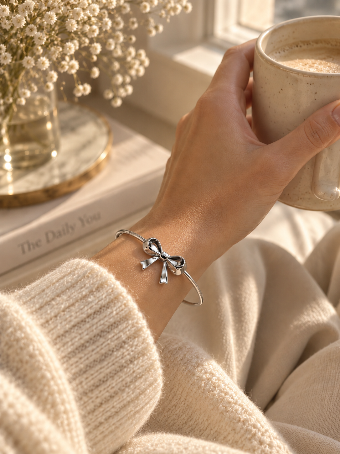 Chérie Bow Bangle, Gold & Silver Bow Bracelet